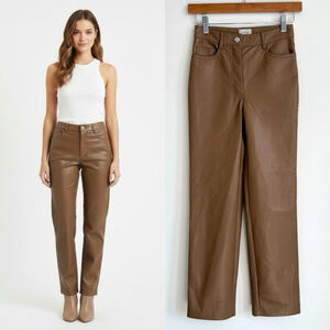 Aritzia Wilfred Melina Pant High Waisted Vegan Leather Pants Brown Sz 00 Short